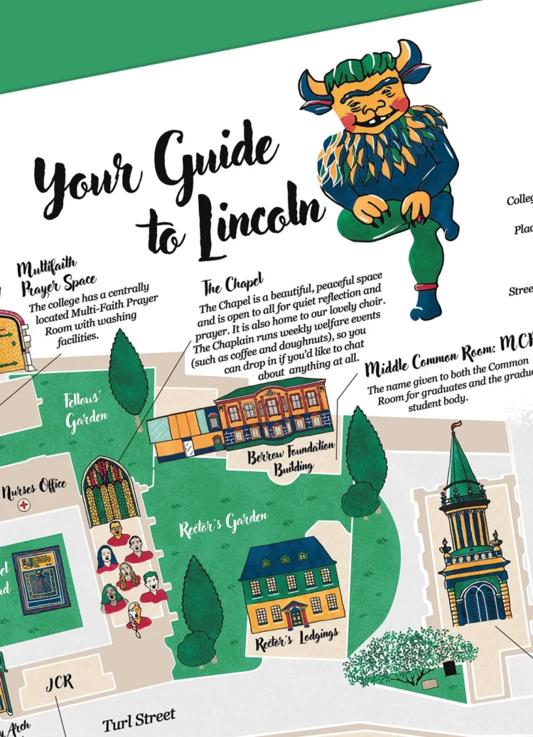Brand illusration for Lincoln College Map by Kati Lacey brand illustartor