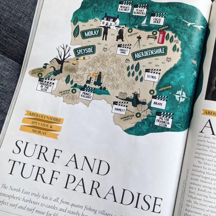Magazine map illustration series Aberdeenshire by Kati Lacey Illustrator