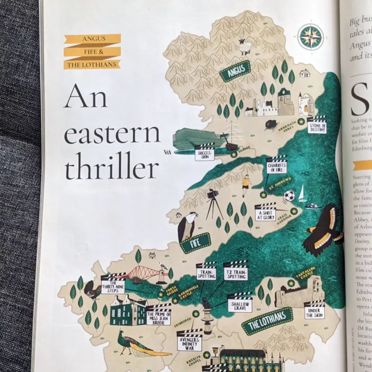 Magazine map illustration series Fife Lothians by Kati Lacey Illustrator