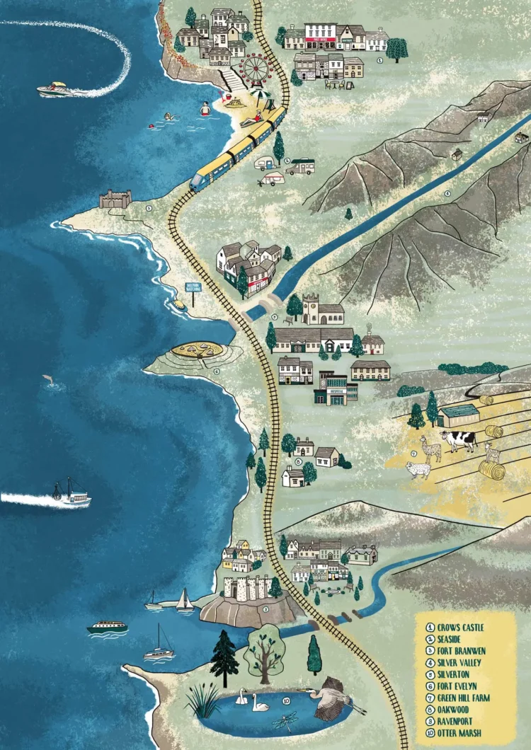 Educational map illustration of coastline by Kati Lacey Freelance illustrator