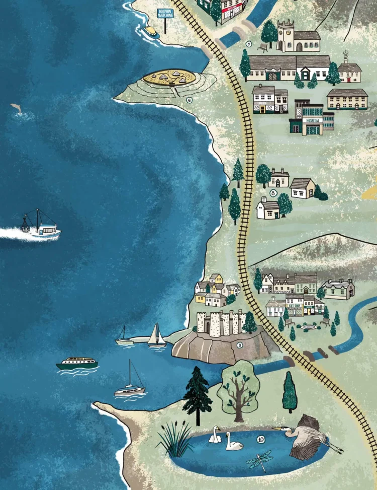 Educational map illustration of coastline detail by Kati Lacey Freelance illustrator