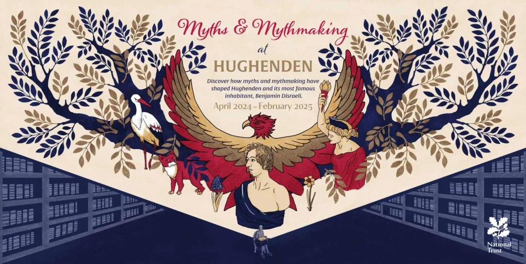Hughenden Manor Myth and Mythmaking horizontal poster for National Trust Kati Lacey Illustration Brand Illustration for Hughenden Manor Myth and Mythmaking horizontal poster for National Trust Kati Lacey Illustration