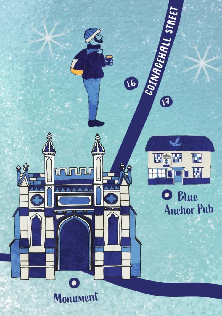 Illustrated Christmas shopping map Helston High Street by Kati Lacey by Kati Lacey Illustrator and designer detail 01