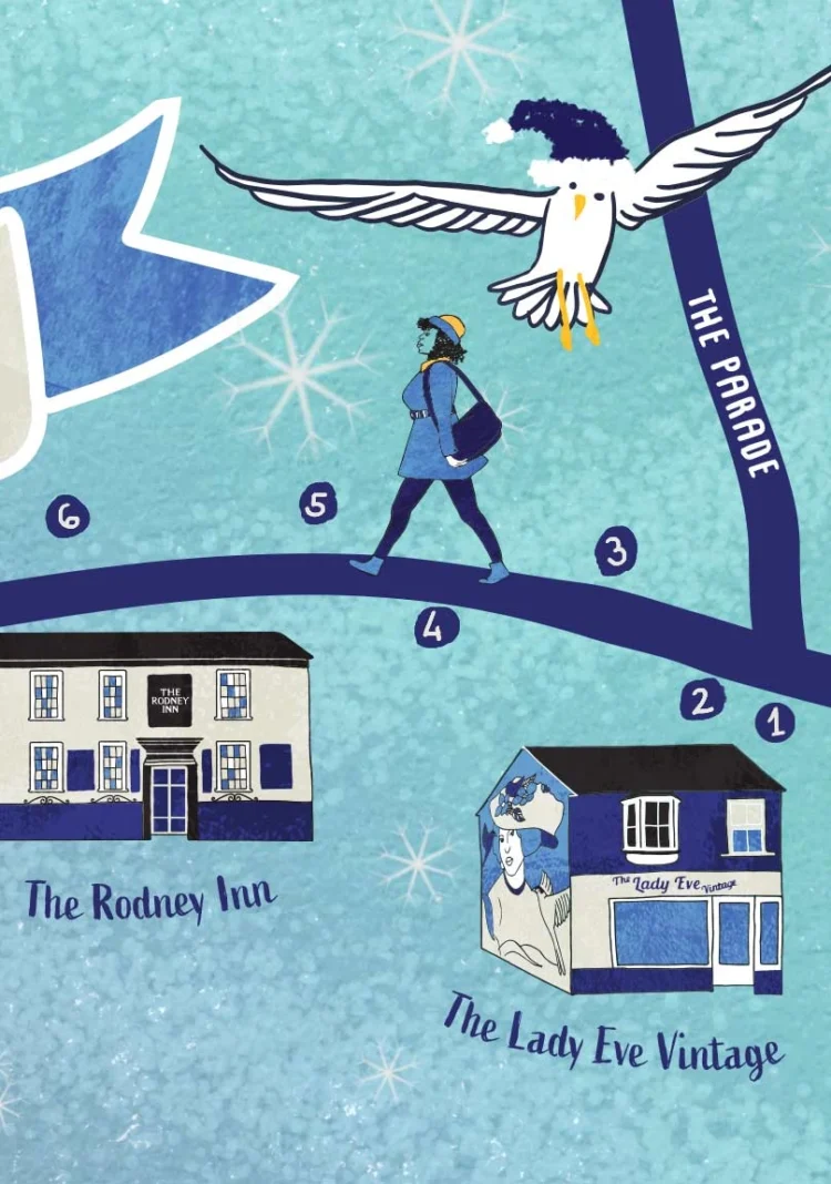 Illustrated Christmas shopping map Helston High Street by Kati Lacey by Kati Lacey Illustrator and designer detail 03