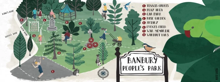 Illustrated park map of Peoples park Banbury illustration by Kati Lacey Illustration