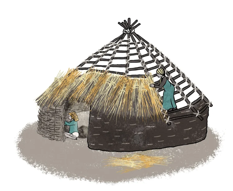 Iron Age Activities House building Cherish Project Educational illustrations by Kati Lacey