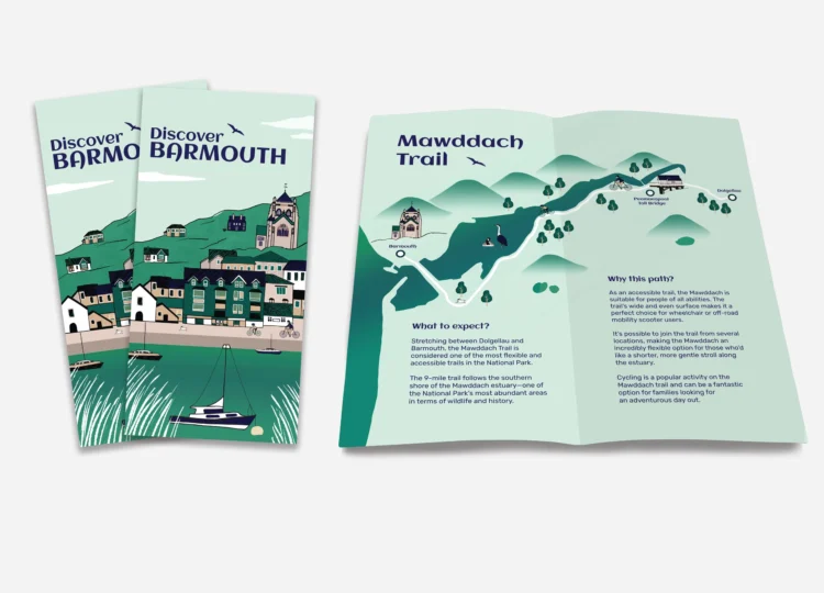 Illustrated cycling map Barmouth bay leaflet by Kati Lacey map illustrator