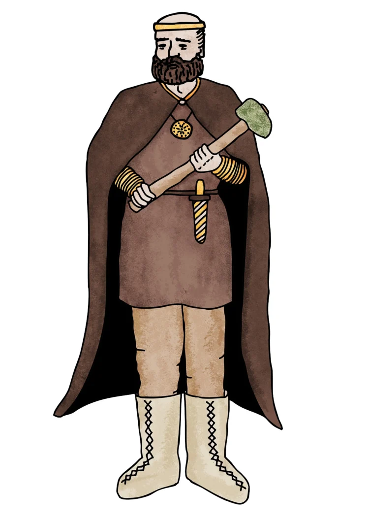 Non fiction character illustration for archeology Iron age leader Kati Lacey Freelance Illustrator