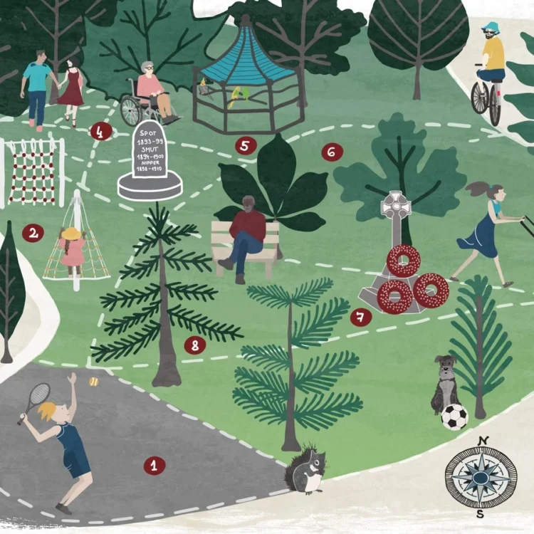 Peoples Park Banbury Wall Art Print Illustration detail by Kati Lacey