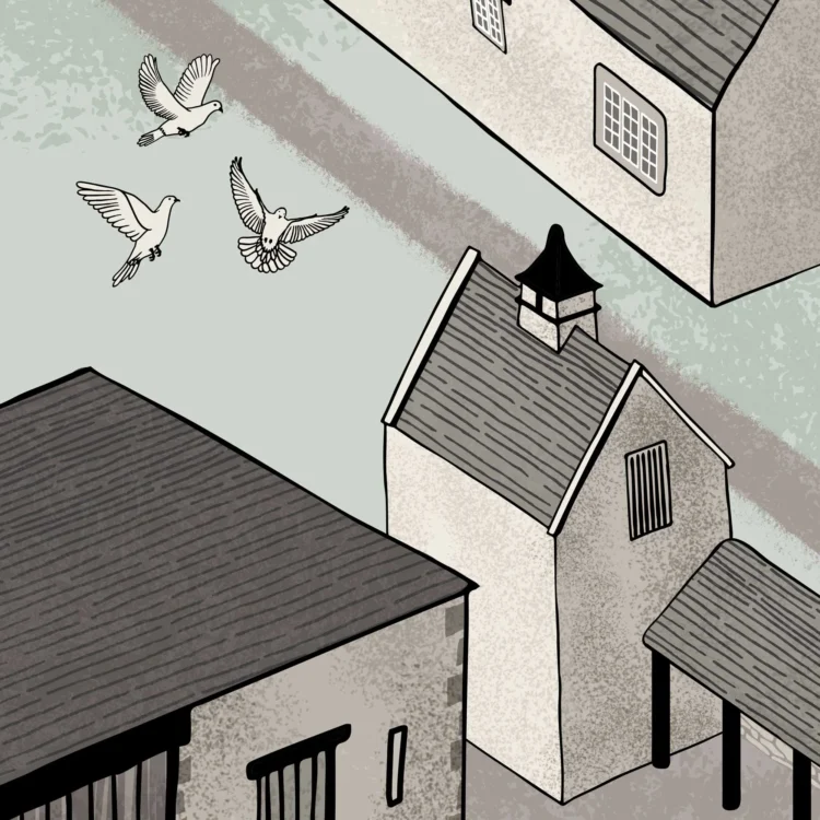 Site map illustration detail of dovecote for Kelmscott Manor summer residence of William Morris by Kati Lacey