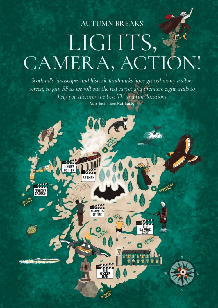 e cover about Scottish film destinations by Kati Lacey freelance Illustrator