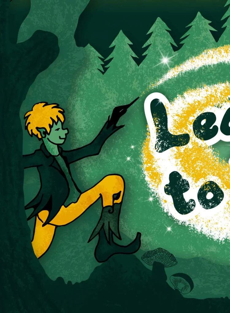 enchanted forest woodland theatre poster illustration magdalen college oxford detail of pixie