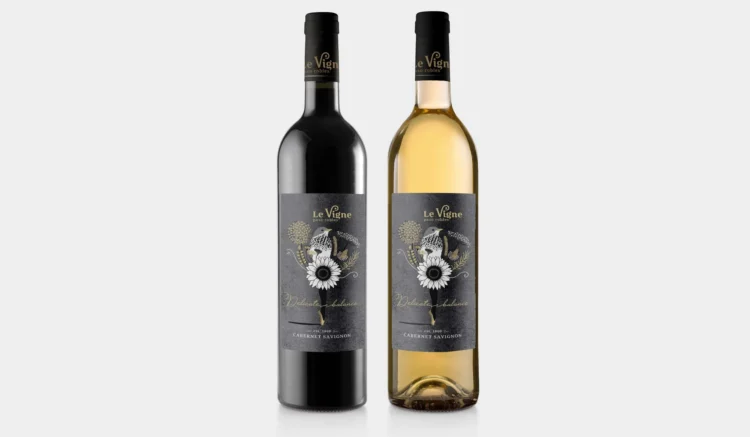 red and white wine label design with illustration by kati lacey freelance packaging designer