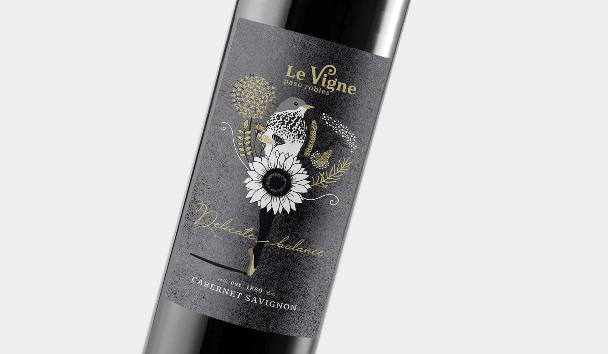 red wine label design with illustration by kati lacey freelance illustrator close up landscape